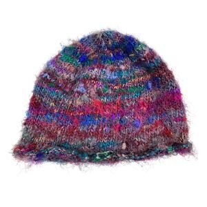 Everest Designs Fuzzy Jewel Toned 100% Silk Rolled Hem Beanie Hat Made in Nepal